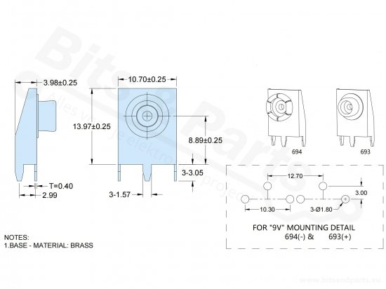 Battery connectors 9V block battery for PCB